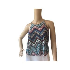 Live Love Dream Blue Pink Printed Halter Neck Tank Top Size‎ Medium